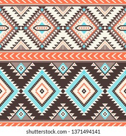 Tribal striped seamless pattern. Aztec geometric vector background. Can be used in textile design, web design for making of clothes, accessories, decorative paper, wrapping, envelope; backpacks, etc.