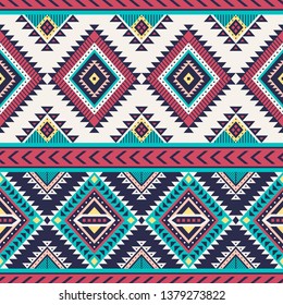 Tribal striped seamless pattern. Aztec geometric vector background. Can be used in textile design, web design for making of clothes, accessories, decorative paper, wrapping, envelope; backpacks, etc.