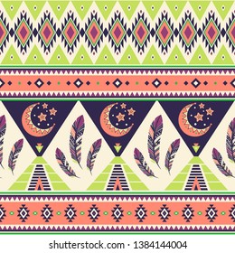 Tribal striped seamless pattern. Aztec geometric vector background. Can be used in textile design, web design for making of clothes, accessories, decorative paper, wrapping, envelope; backpacks, etc.