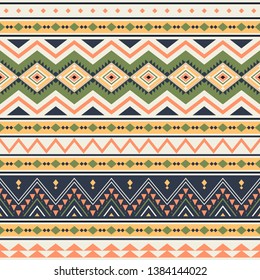 Tribal striped seamless pattern. Aztec geometric vector background. Can be used in textile design, web design for making of clothes, accessories, decorative paper, wrapping, envelope; backpacks, etc.