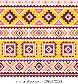 Tribal striped seamless pattern. Aztec geometric vector background. Can be used in textile design, web design for making of clothes, accessories, decorative paper, wrapping, envelope; backpacks, etc.