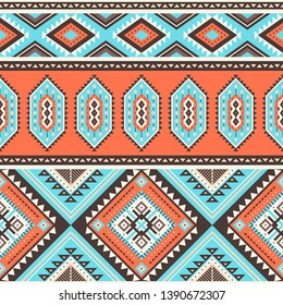Tribal striped seamless pattern. Aztec geometric vector background. Can be used in textile design, web design for making of clothes, accessories, decorative paper, wrapping, envelope; backpacks, etc.