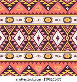 Tribal striped seamless pattern. Aztec geometric vector background. Can be used in textile design, web design for making of clothes, accessories, decorative paper, wrapping, envelope; backpacks, etc.