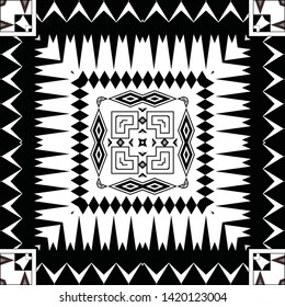 Tribal striped seamless pattern. Aztec geometric black-white background. Can be used in fabric design for clothes, accessories; decorative paper, wrapping, web design, etc. Vector illustration