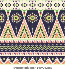 Tribal striped seamless pattern. Aztec geometric vector background. Can be used in textile design, web design for making of clothes, accessories, decorative paper, wrapping, envelope; backpacks, etc.