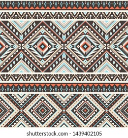 Tribal striped seamless pattern. Aztec geometric vector background. Can be used in textile design, web design for making of clothes, accessories, decorative paper, wrapping, envelope; backpacks, etc.