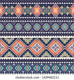 Tribal striped seamless pattern. Aztec geometric vector background. Can be used in textile design, web design for making of clothes, accessories, decorative paper, wrapping, envelope; backpacks, etc.