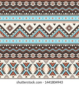 Tribal striped seamless pattern. Aztec geometric vector background. Can be used in textile design, web design for making of clothes, accessories, decorative paper, wrapping, envelope; backpacks, etc.