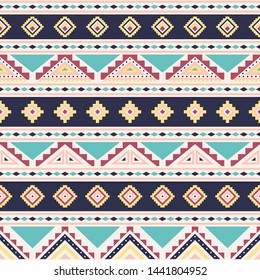 Tribal striped seamless pattern. Aztec geometric vector background. Can be used in textile design, web design for making of clothes, accessories, decorative paper, wrapping, envelope; backpacks, etc.