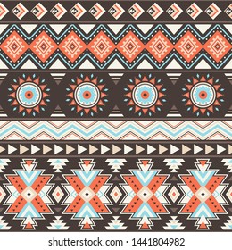 Tribal striped seamless pattern. Aztec geometric vector background. Can be used in textile design, web design for making of clothes, accessories, decorative paper, wrapping, envelope; backpacks, etc.