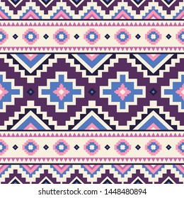 Tribal striped seamless pattern. Aztec geometric vector background. Can be used in textile design, web design for making of clothes, accessories, decorative paper, wrapping, envelope; backpacks, etc.