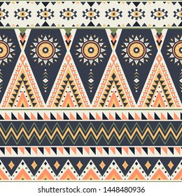 Tribal striped seamless pattern. Aztec geometric vector background. Can be used in textile design, web design for making of clothes, accessories, decorative paper, wrapping, envelope; backpacks, etc.
