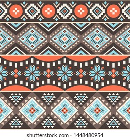 Tribal striped seamless pattern. Aztec geometric vector background. Can be used in textile design, web design for making of clothes, accessories, decorative paper, wrapping, envelope; backpacks, etc.