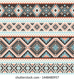 Tribal striped seamless pattern. Aztec geometric vector background. Can be used in textile design, web design for making of clothes, accessories, decorative paper, wrapping, envelope; backpacks, etc.