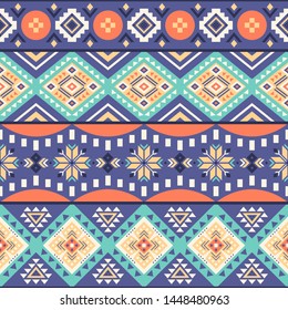 Tribal striped seamless pattern. Aztec geometric vector background. Can be used in textile design, web design for making of clothes, accessories, decorative paper, wrapping, envelope; backpacks, etc.