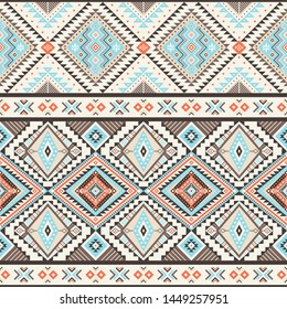 Tribal striped seamless pattern. Aztec geometric vector background. Can be used in textile design, web design for making of clothes, accessories, decorative paper, wrapping, envelope; backpacks, etc.