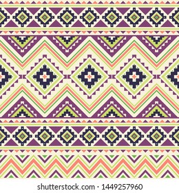 Tribal striped seamless pattern. Aztec geometric vector background. Can be used in textile design, web design for making of clothes, accessories, decorative paper, wrapping, envelope; backpacks, etc.