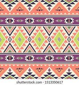 Tribal striped seamless pattern. Aztec geometric vector background. Can be used in textile design, web design for making of clothes, accessories, decorative paper, wrapping, envelope; backpacks, etc.