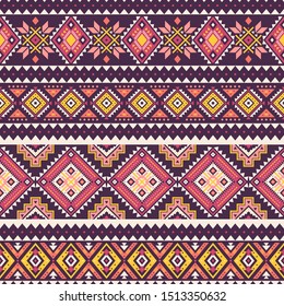 Tribal striped seamless pattern. Aztec geometric vector background. Can be used in textile design, web design for making of clothes, accessories, decorative paper, wrapping, envelope; backpacks, etc.