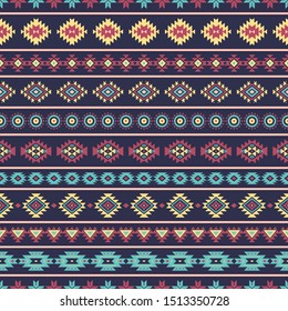 Tribal striped seamless pattern. Aztec geometric vector background. Can be used in textile design, web design for making of clothes, accessories, decorative paper, wrapping, envelope; backpacks, etc.