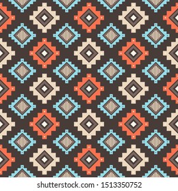 Tribal striped seamless pattern. Aztec geometric vector background. Can be used in textile design, web design for making of clothes, accessories, decorative paper, wrapping, envelope; backpacks, etc.