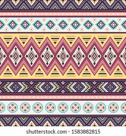 Tribal striped seamless pattern. Aztec geometric vector background. Can be used in textile design, web design for making of clothes, accessories, decorative paper, wrapping, envelope; backpacks, etc.