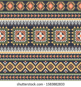 Tribal striped seamless pattern. Aztec geometric vector background. Can be used in textile design, web design for making of clothes, accessories, decorative paper, wrapping, envelope; backpacks, etc.