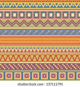 Tribal striped seamless pattern. Geometric multicolor background. Vintage soft colors. Swatches of seamless pattern included in the file.