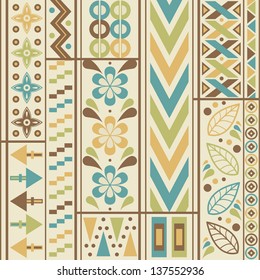 Tribal striped seamless pattern. Geometric multicolor background. Vintage soft colors. Swatches of seamless pattern included in the file.