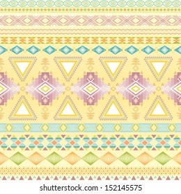 Tribal striped seamless pattern. Geometric multicolor background. Vintage soft colors. Can be used to fabric design, wallpaper, decorative paper, web design, etc.