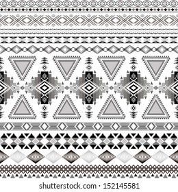 Tribal striped seamless pattern. Geometric black-white background. Can be used to fabric design, wallpaper, decorative paper, web design, etc.