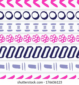 Tribal striped seamless pattern. Geometric hand drawn background. Can be used in fabric design for making of clothes, accessories; creating decorative paper, wrapping, envelope; in web design, etc. 