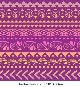 Tribal striped seamless pattern. Geometric aztec background. Can be used in fabric design for making of clothes, accessories; creating decorative paper, wrapping, envelope; in web design, etc.