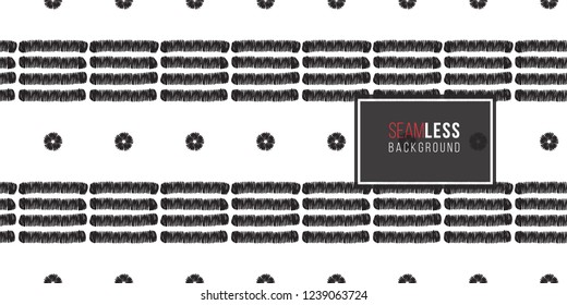 Tribal stripes and tiny dots. Seamless pattern background. Black and white graphic. Geometric embroideries shapes in minimalistic ethnic, boho, aztec, hipster style.
