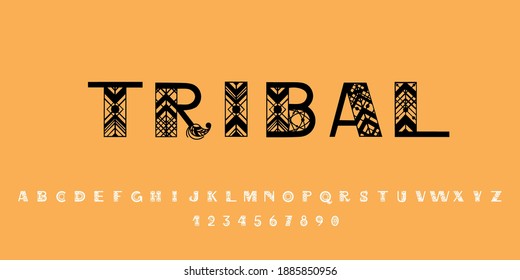 Tribal style alphabet. Ethnic ornamental font. Vector illustration.