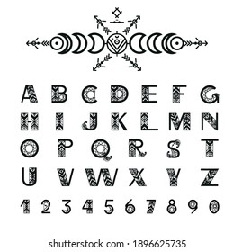 Tribal style alphabet. Ethnic ornamental font. Vector illustration.