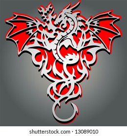 tribal style dragon cut-out with 3-D effect. For a similar dragon, see also #51706465