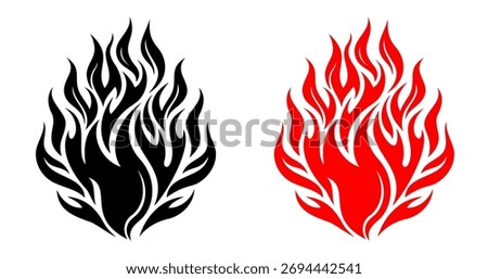 Tribal style fire flame, dynamic curved flames, silhouette design