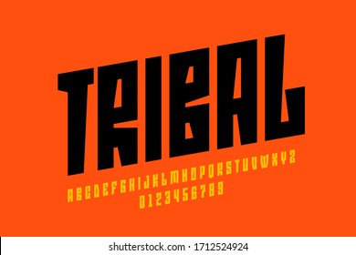 Tribal style font design, alphabet letters and numbers, vector illustration