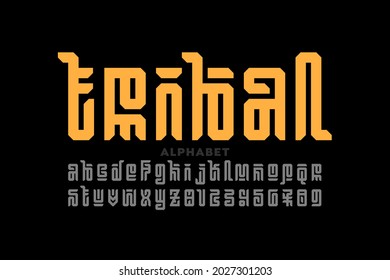 Tribal style font design, alphabet letters and numbers vector illustration. Translation "tribal"