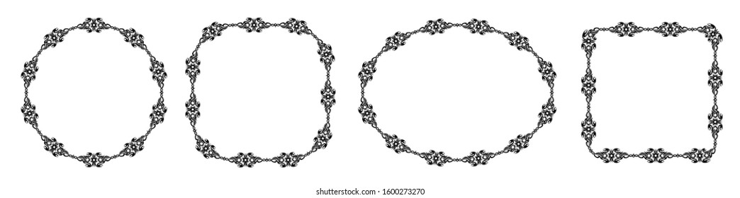 tribal style frame set, 4 borders with different shapes, delimiter for text or banner, flat design, isolated white background.