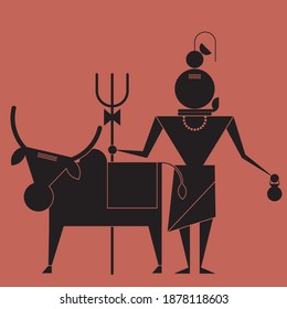 Tribal style illustration of lord shiva and his bull nandi