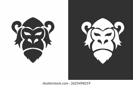 Tribal style monkey face vector illustration with Symmetrical and minimalist design, suitable for logos, icons, tattoos or any animal and ethnic themed graphic elements.