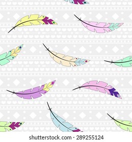 Tribal Style seamless background with feathers