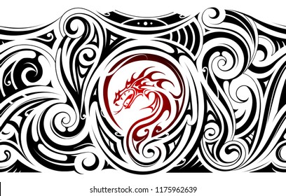 Tribal style tattoo with the dragon shaped as seamless arm band ornament