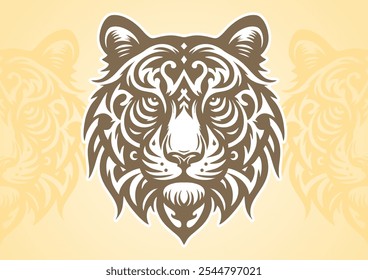 Tribal style tiger head in black and white vector illustrator design for tattoo