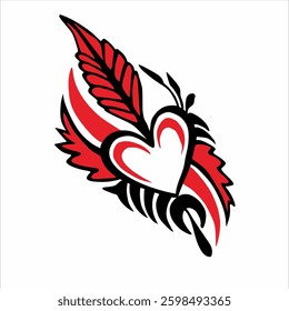 tribal style vector with heart design as the main element. The heart is surrounded by wing and feather shaped elements.