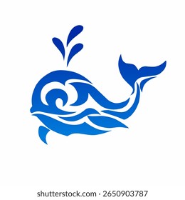 Tribal Style Whale Vector Illustration with Water Splash