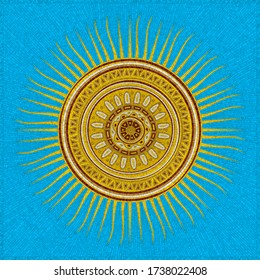 Tribal sun vector mosaic over blue