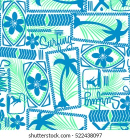 Tribal surfing palm repeat seamless pattern .